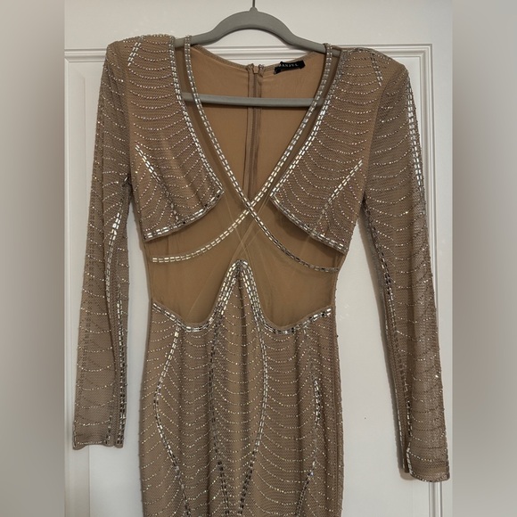 Banjul Dresses & Skirts - Banjul Tan and Silver Long Sleeve Dress